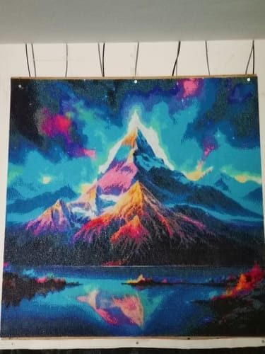 Customer photo review of Northern lights over mountain | AB Diamond Painting Kit