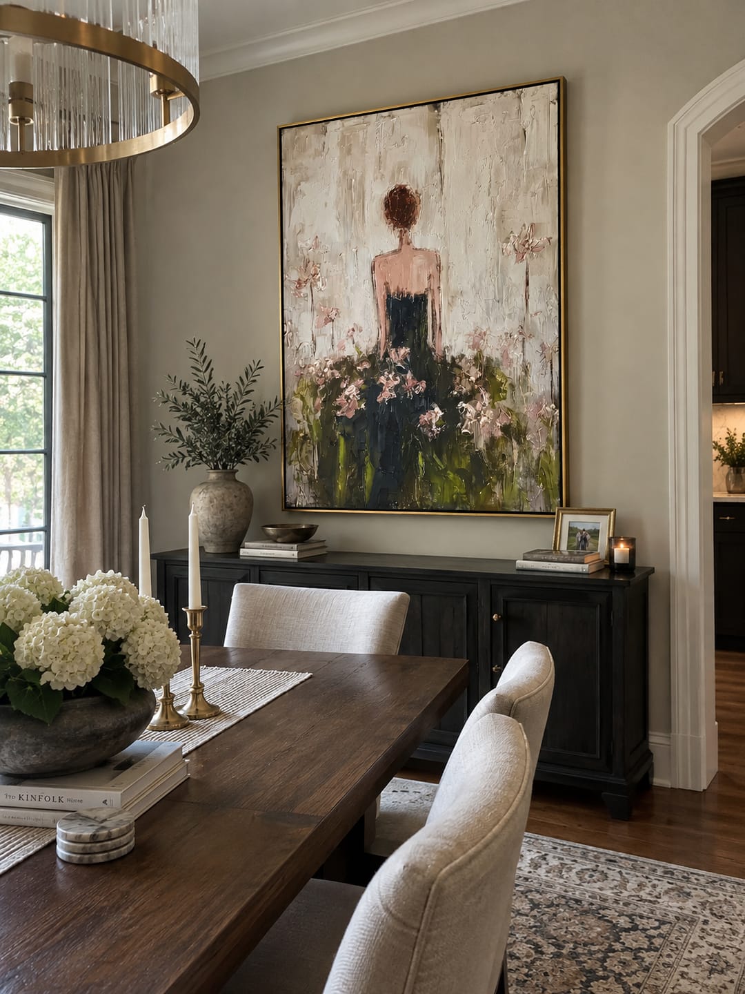 Customer photo review of Flowers Rise Behind Silence – Back Facing Floral Woman Painting | Retro Modern Vertical Wall Art