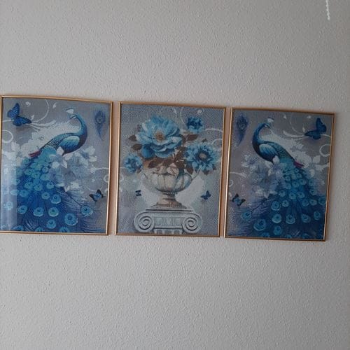 Customer photo review of Peacocks and a Flower | 3-Panel Diamond Painting Kit