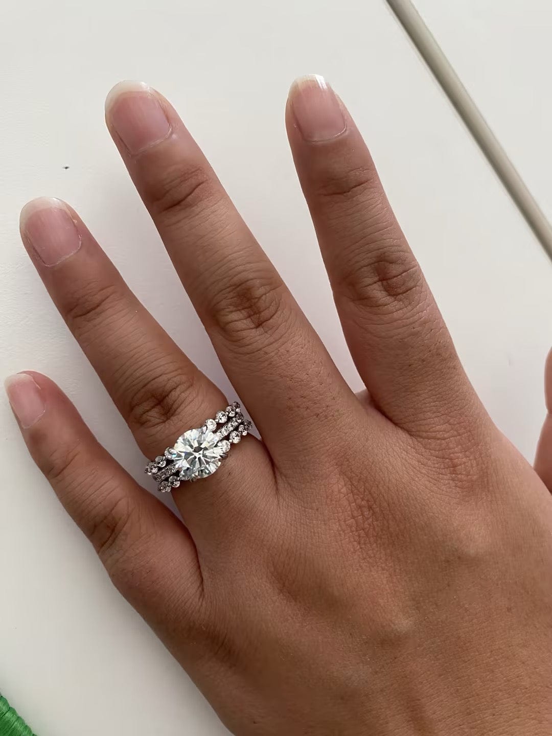 Customer photo review of S925 2.0Ct Round Cut Engagement Ring with 0.77Ct Enhancer Wedding Band For Everyday Wear