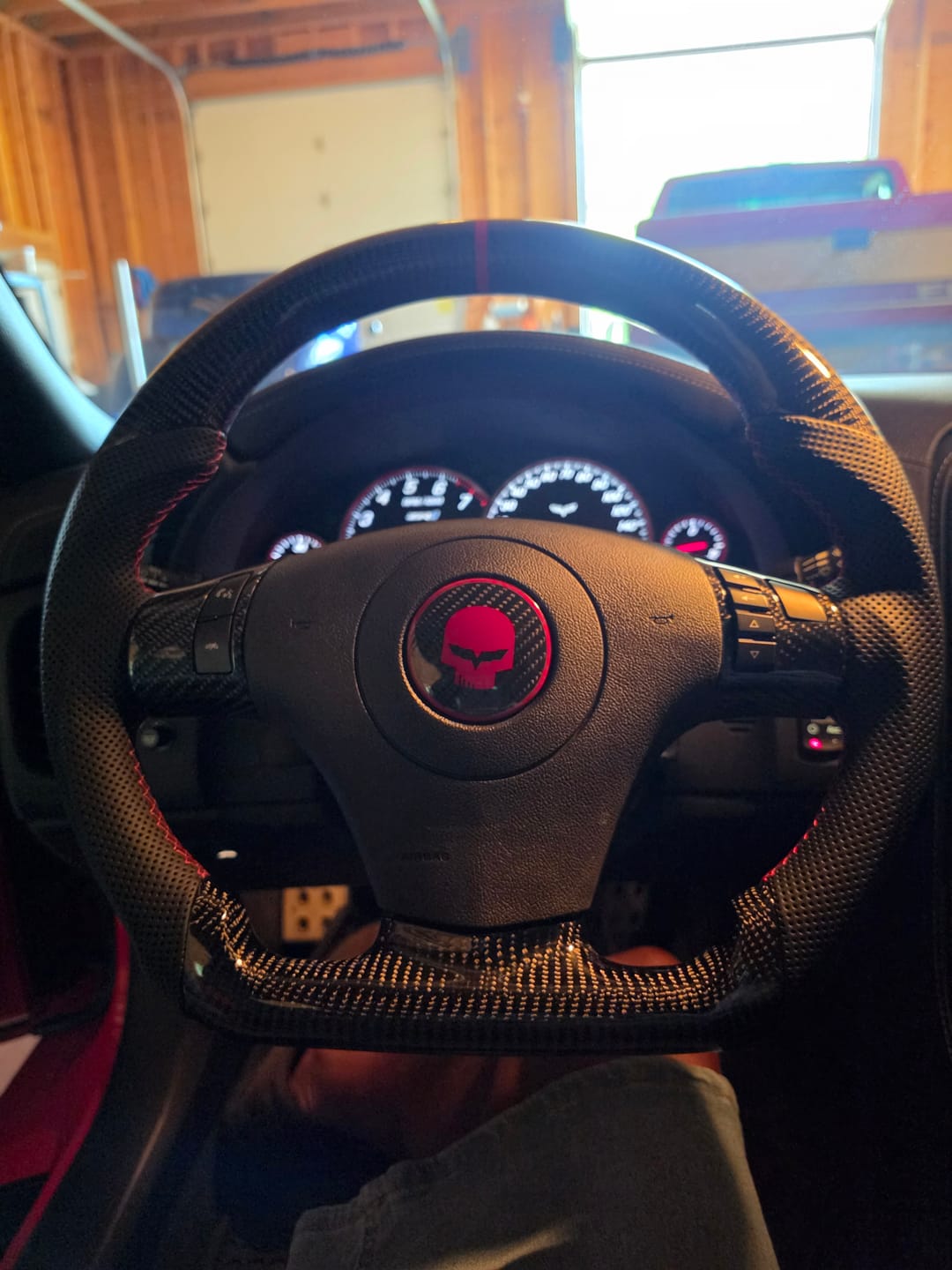 Customer photo review of 2006-13 Corvette C6 CARBON FIBER Perforated Leather Red Stripe Steering Wheel