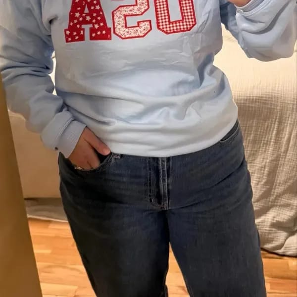 Customer photo review of Custom Patchwork Fabric Embroidered Sweatshirt Team and School Name Applique Varsity Letters