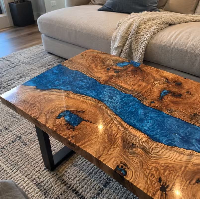 Customer photo review of Luxury Wood Epoxy Table with Transparent Resin