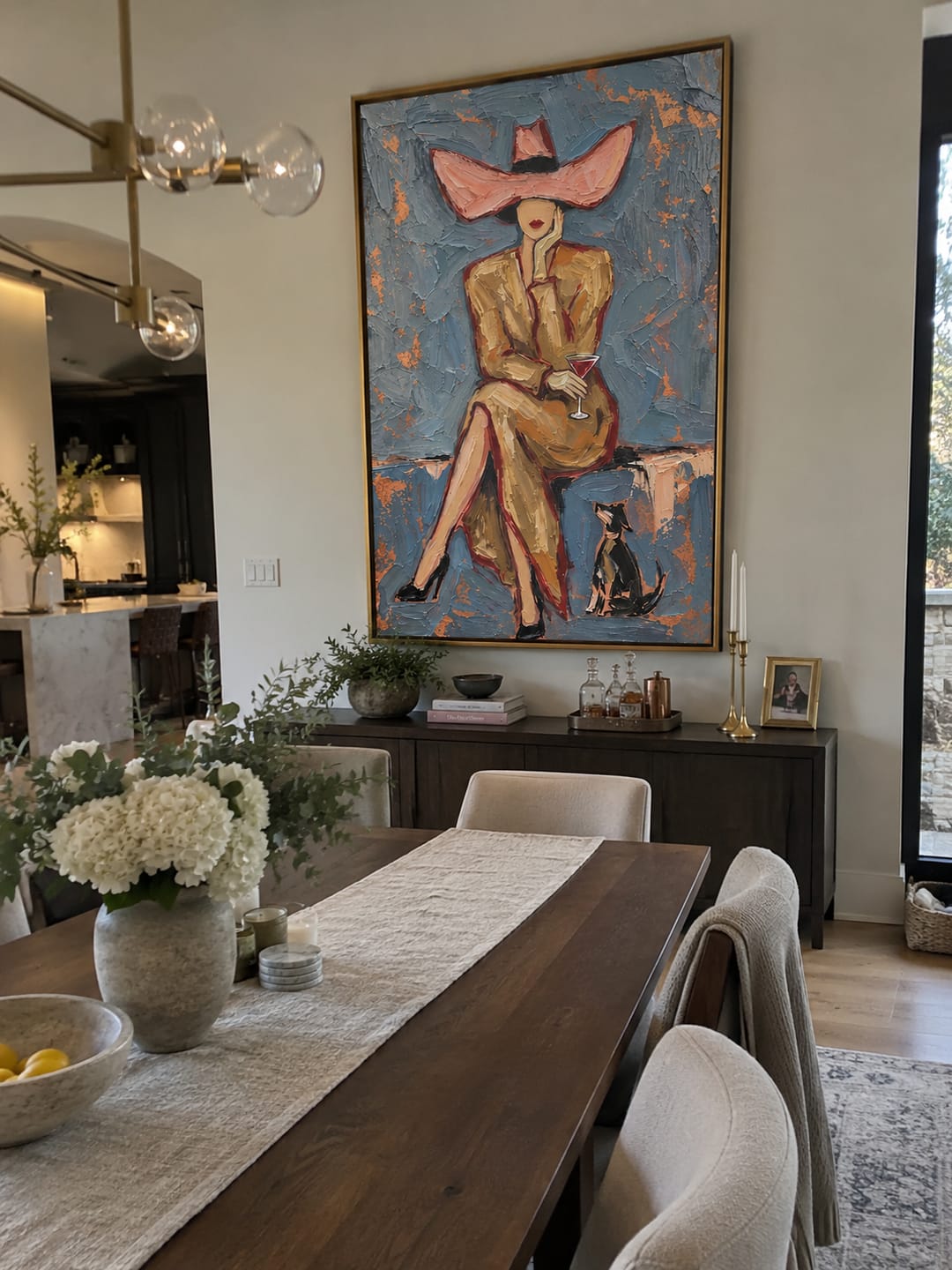 Customer photo review of The Pink Brim – Vintage Americana Fashion Woman Portrait Painting | Luxury Glam Living Room Art