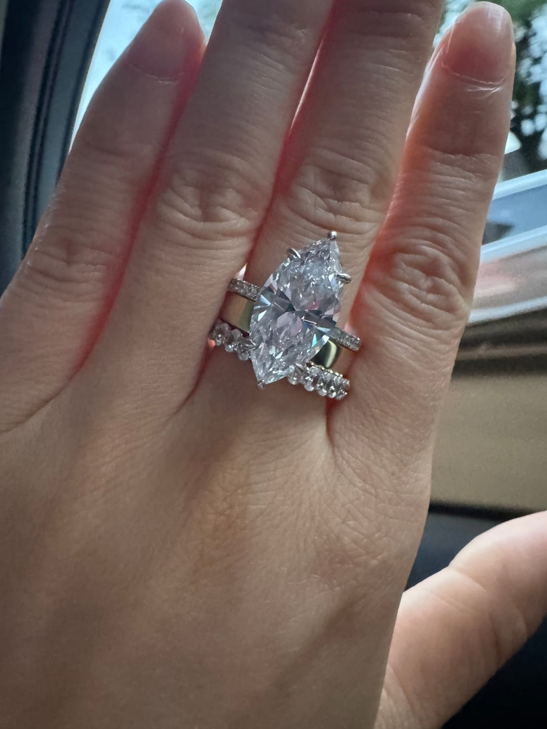 Customer photo review of S925 3PC 6.0Ct Marquise Cut Hidden Halo Stackable Statement Ring Sets For Everyday Wear