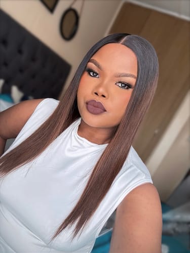 Customer photo review of Vietnamese Super Double Drawn Bone Straight 5x5 Glueless Closure Ombre Chocolate Brown Wig