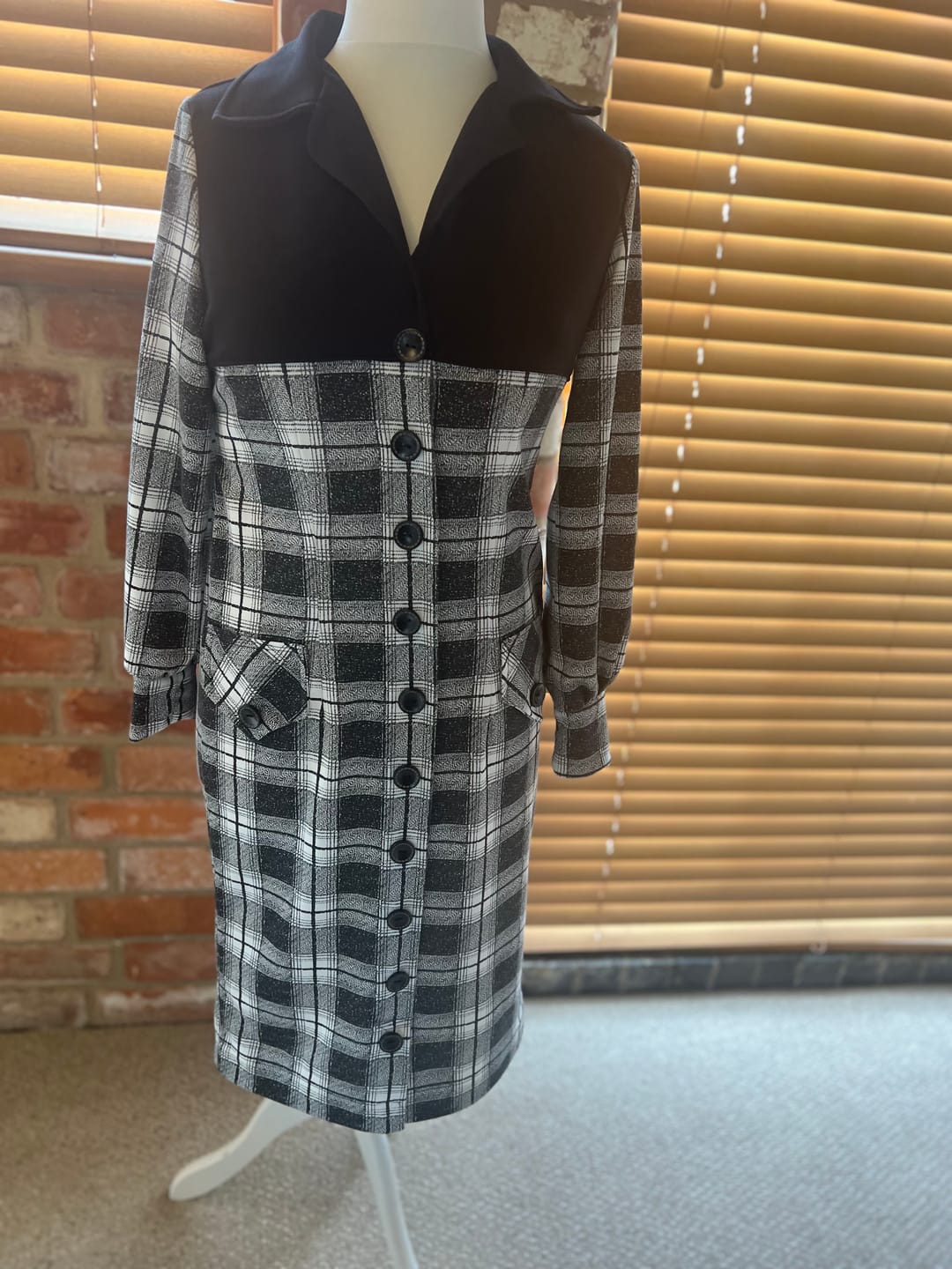Customer photo review of Grey Black Check Ponte Fabric