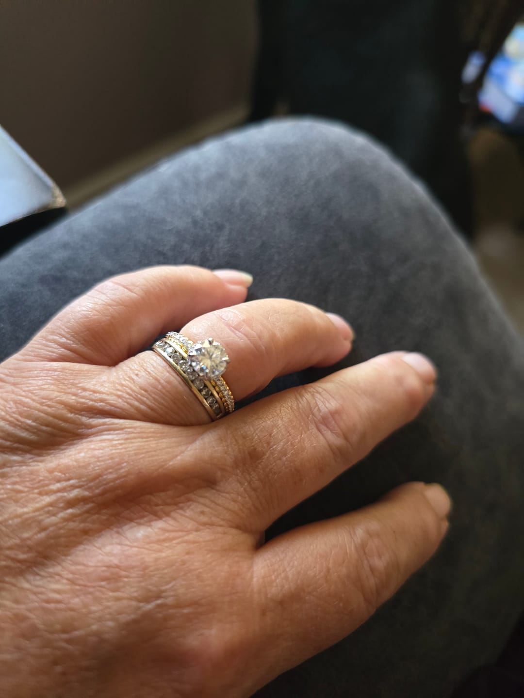 Customer photo review of Hidden Halo Round Moissanite Pave Two Tone Engagement Ring