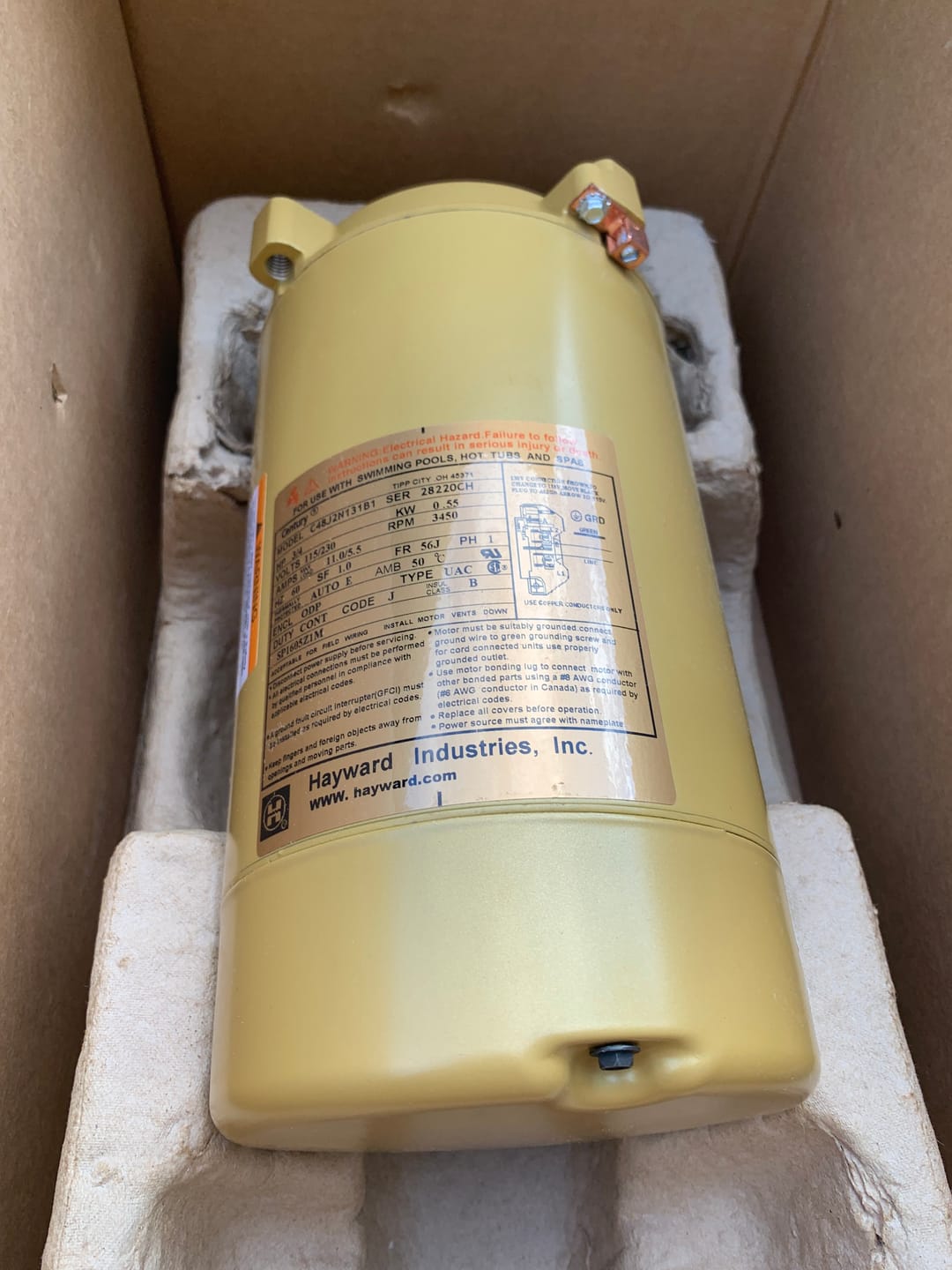 Customer photo review of Hayward 3/4 HP Replacement Motor for Super Pump - 115/230V - SPX1605Z1M