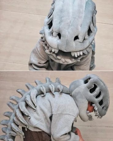 Customer photo review of Skeledino™ Dinosaur Skeleton Plush Costume – Kids & Adult Sizes