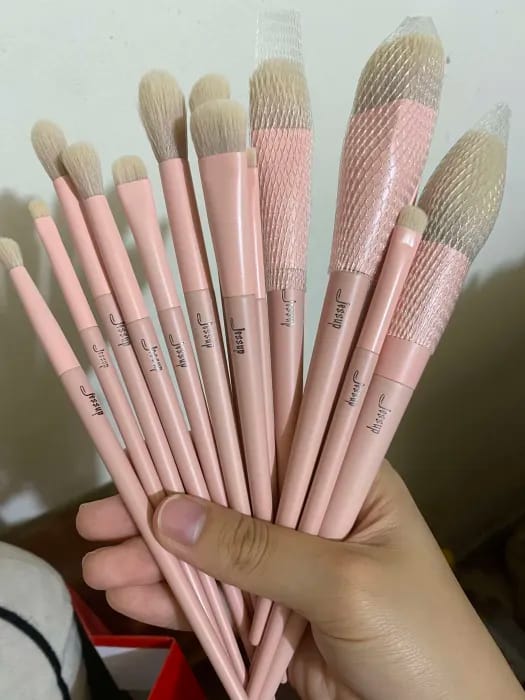 Customer photo review of Crystal Pink Makeup Brushes Set Premium Vegan T495