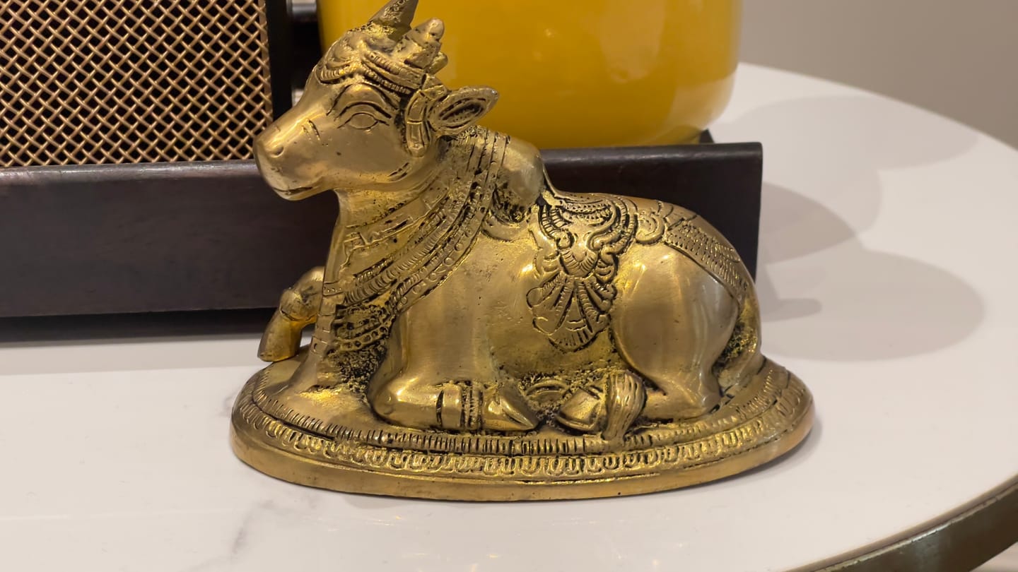Customer photo review of Handcrafted Pure Brass Nandi Bull Vastu Remedy Idol for Business Stability and South-West Directional Alignment | 14 × 7.5 × 11 cm | 0.9 kg