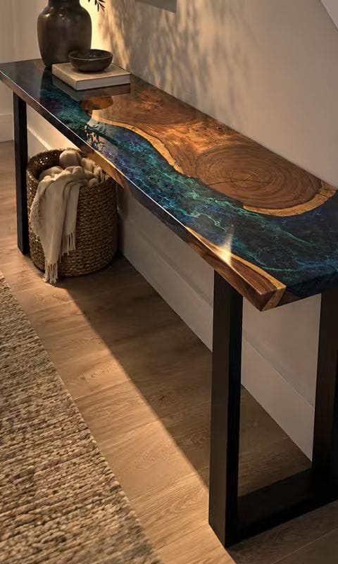 Customer photo review of Walnut Azure River Epoxy Resin Bar Countertop