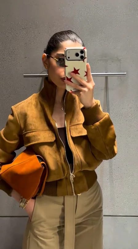 Customer photo review of Esther Cropped Bomber Jacket