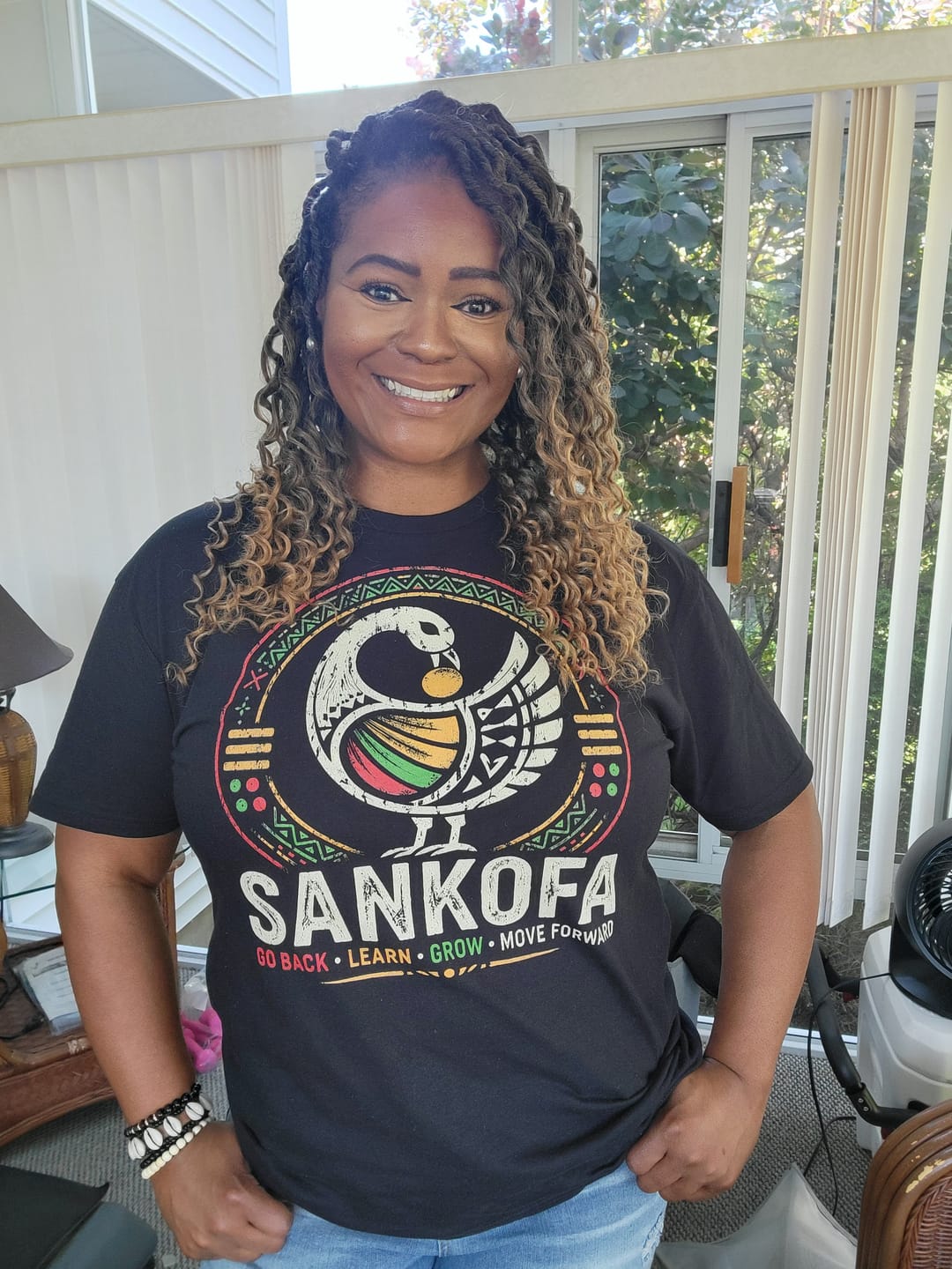 Customer photo review of Sankofa Bird Grunge Juneteenth Tee