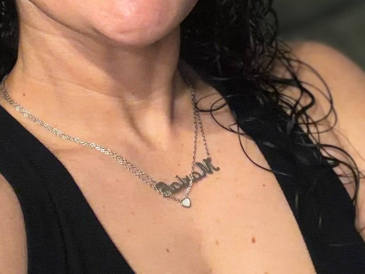 Customer photo review of Heart Birthstone Necklace
