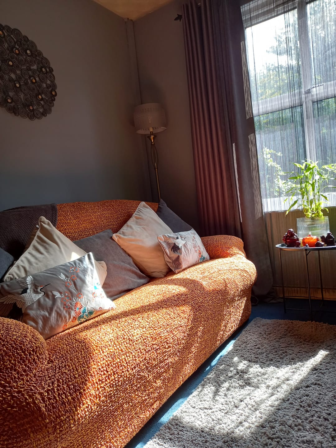 Customer photo review of 2 Seater Sofa Cover - Graffio Orange, Microfibra Printed