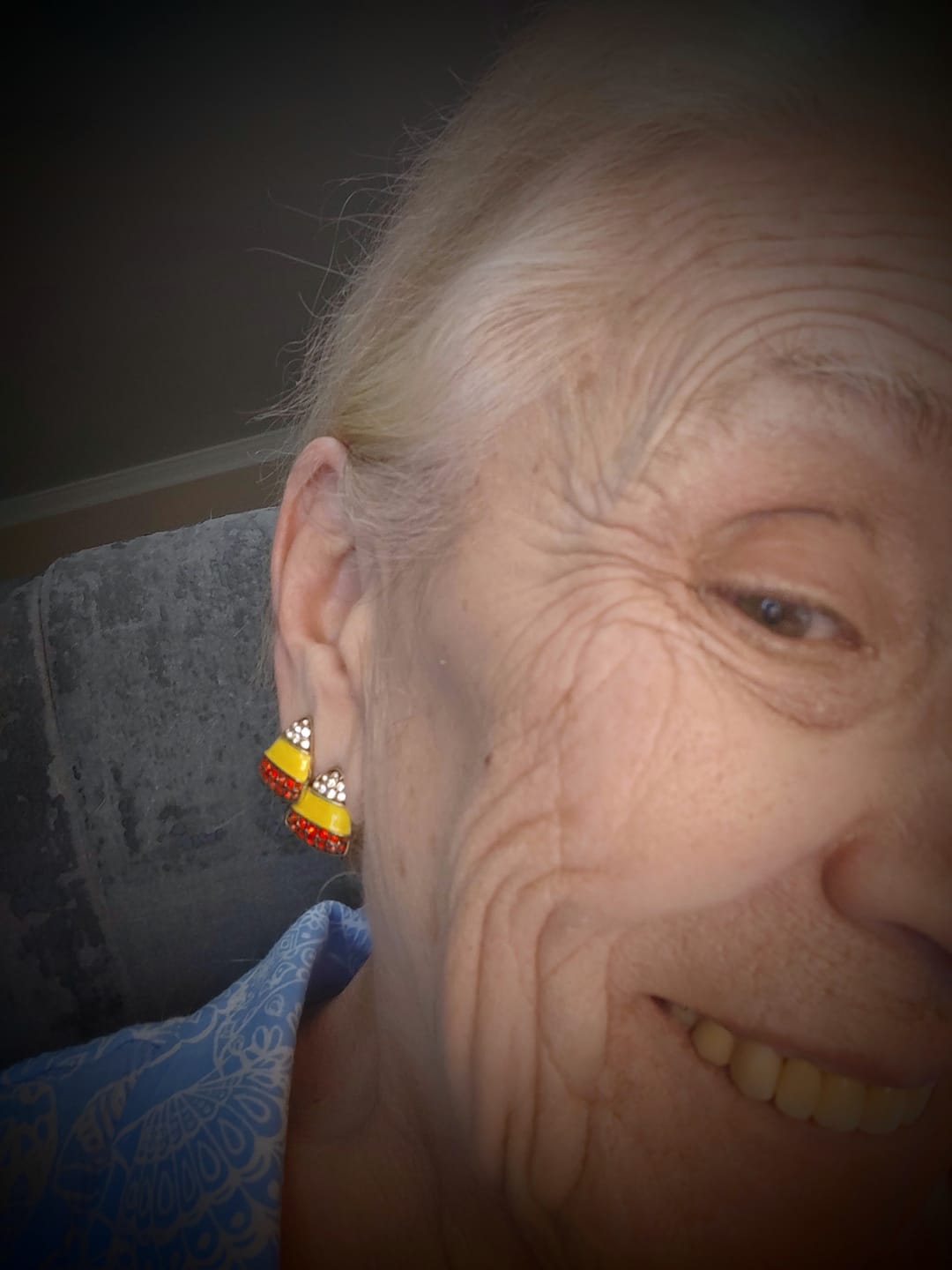 Customer photo review of HEIDI DAUS® "Trick Or Treat" Candy Corn Button Earrings