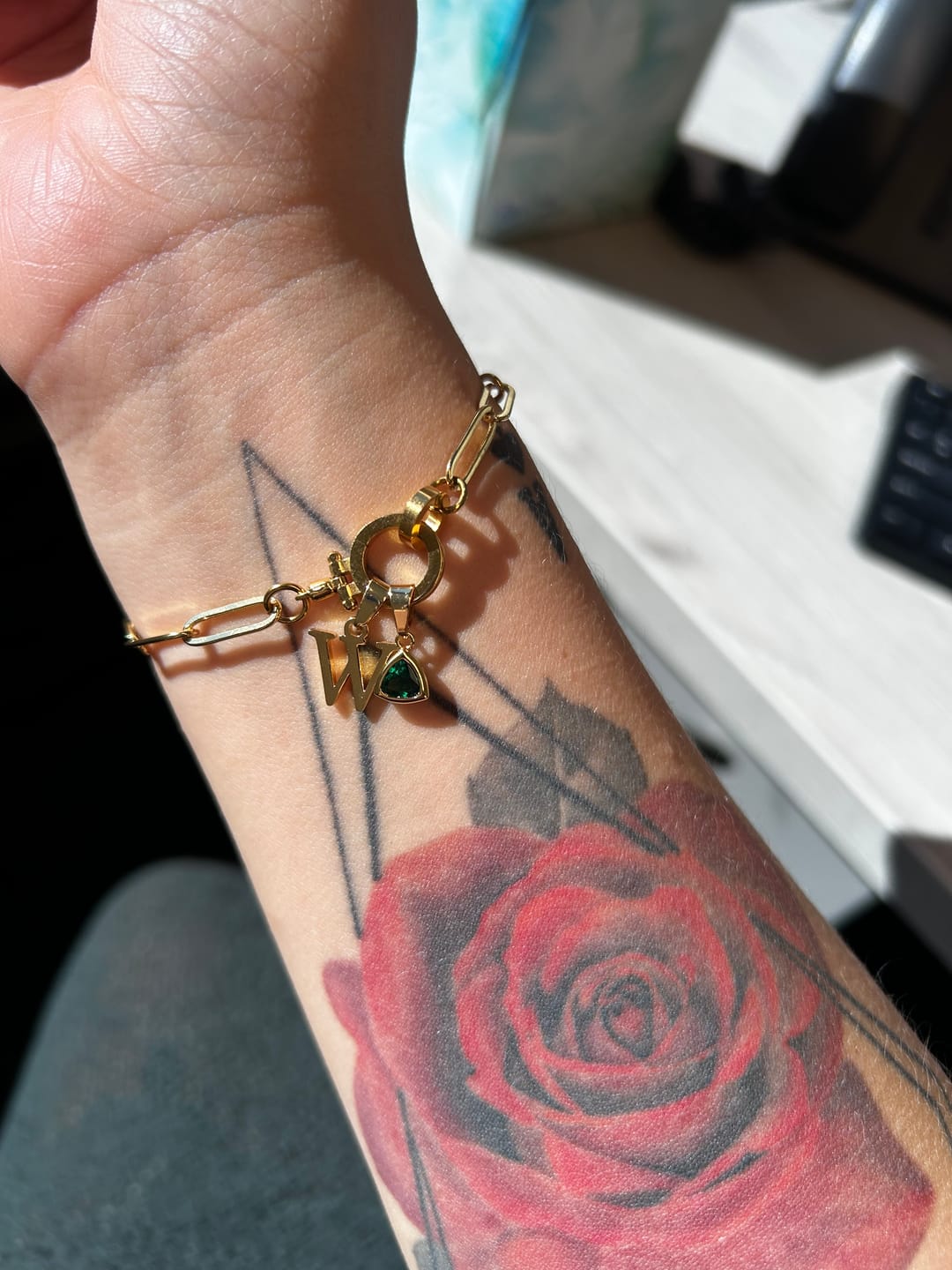 Customer photo review of Initial Birthstone w/ Paper Clip Bracelet