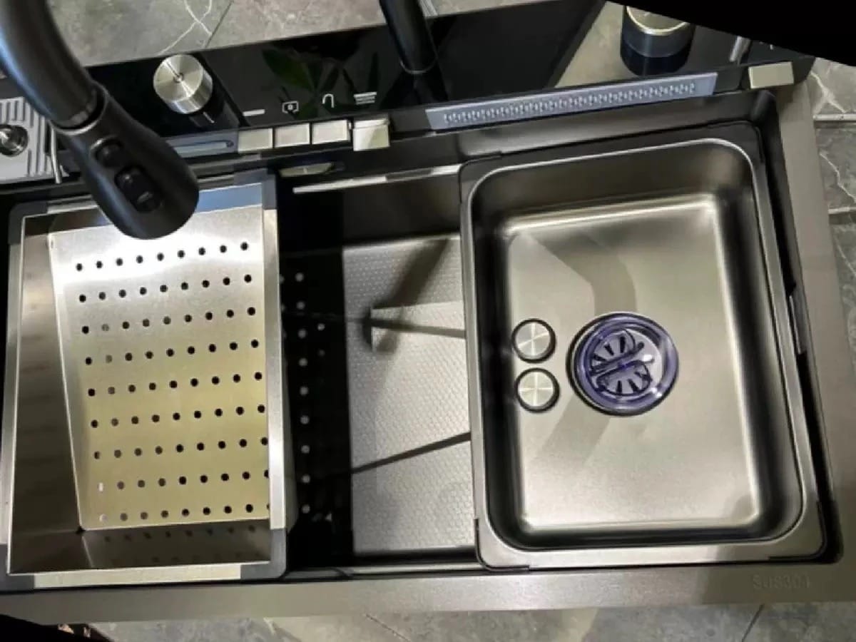 Customer photo review of Deluxe Waterfall Workstation Kitchen Sink with Digital Temperature Display Faucet