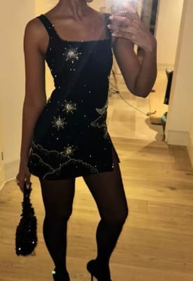 Customer photo review of Black Celestial Print Mini Dress