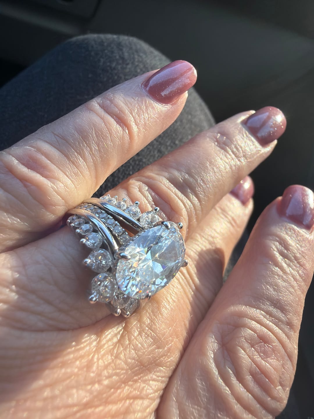Customer photo review of Exclusive 4.0Ct/5.0Ct Oval Cut Hidden Halo 2PC Enhancer Wedding Ring Set in Sterling Silver