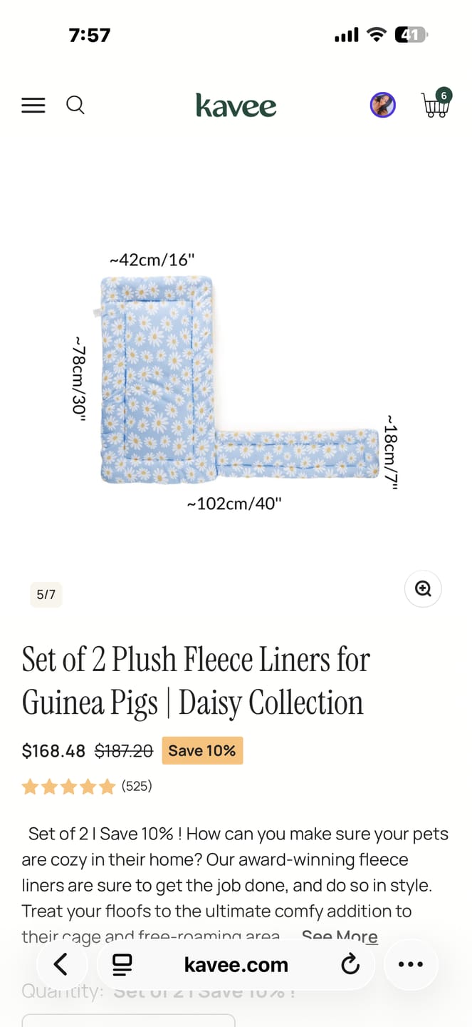 Customer photo review of Set of 2 Plush Fleece Liners for Guinea Pigs | Daisy Collection