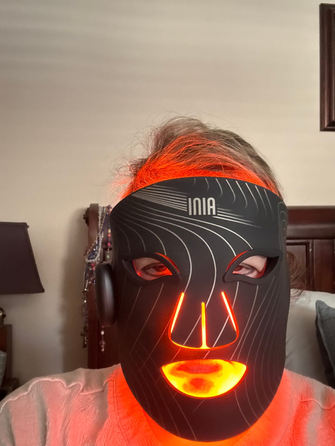 Customer photo review of INIA GLOW Wireless Red Light Therapy Mask