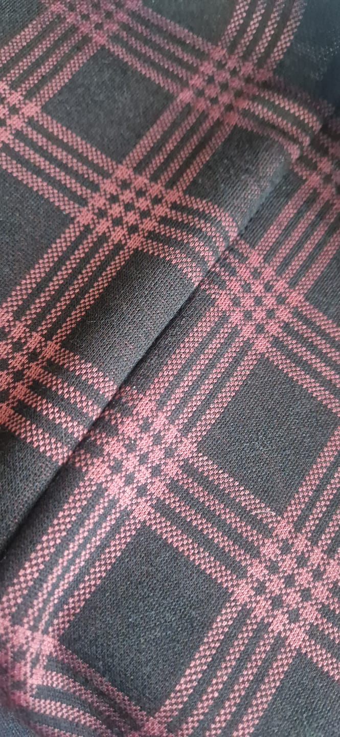 Customer photo review of Burgundy Check Jacquard 2 Way Stretch Fabric