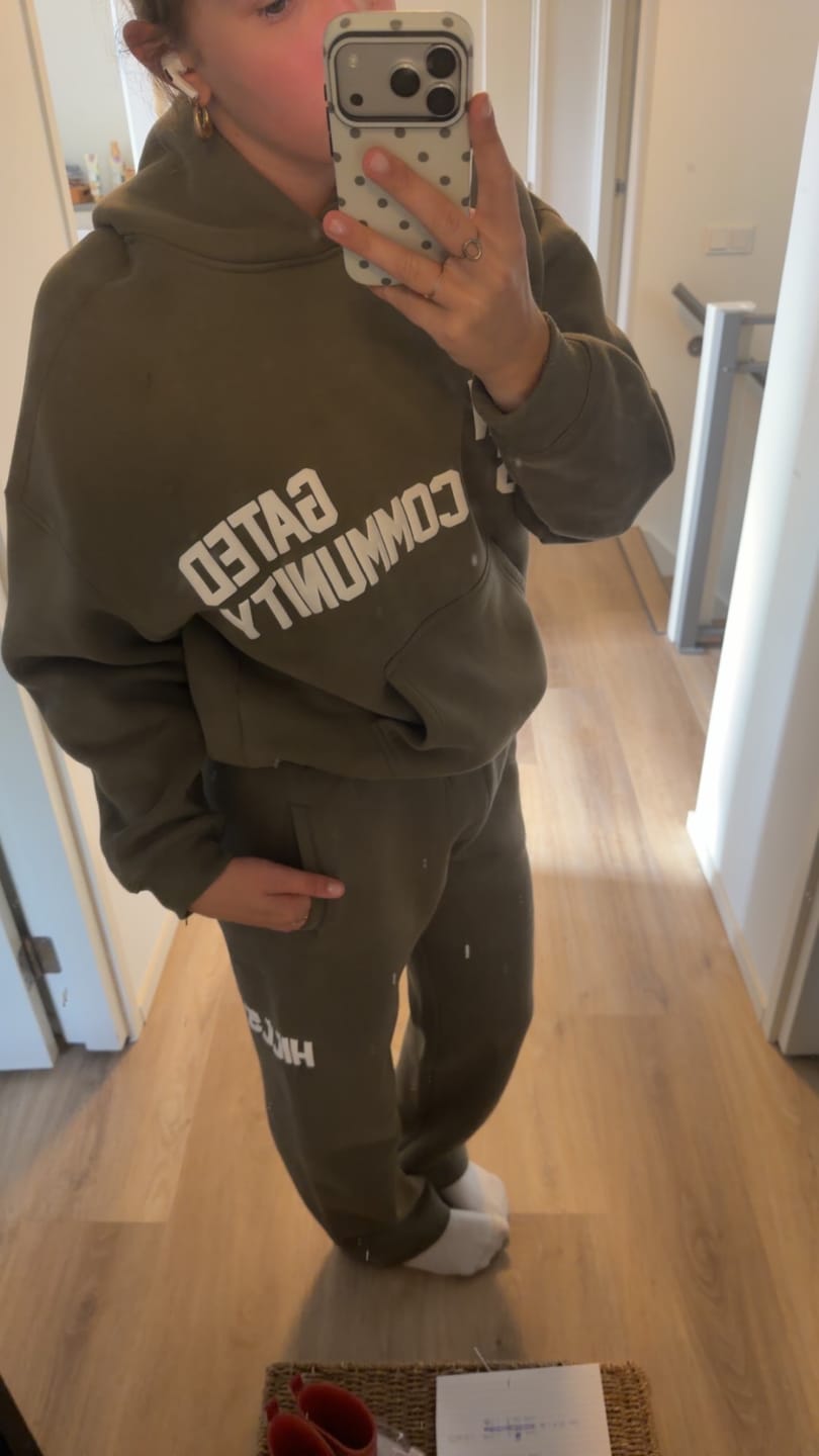 Customer photo review of GATED COMMUNITY STRAIGHT LEG SWEATPANTS SAGE
