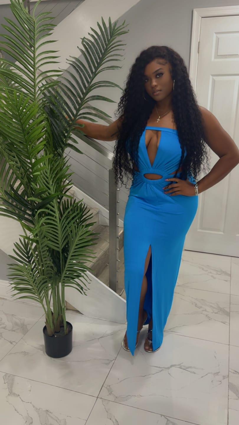 Customer photo review of Strapless Cutout Slit Dress