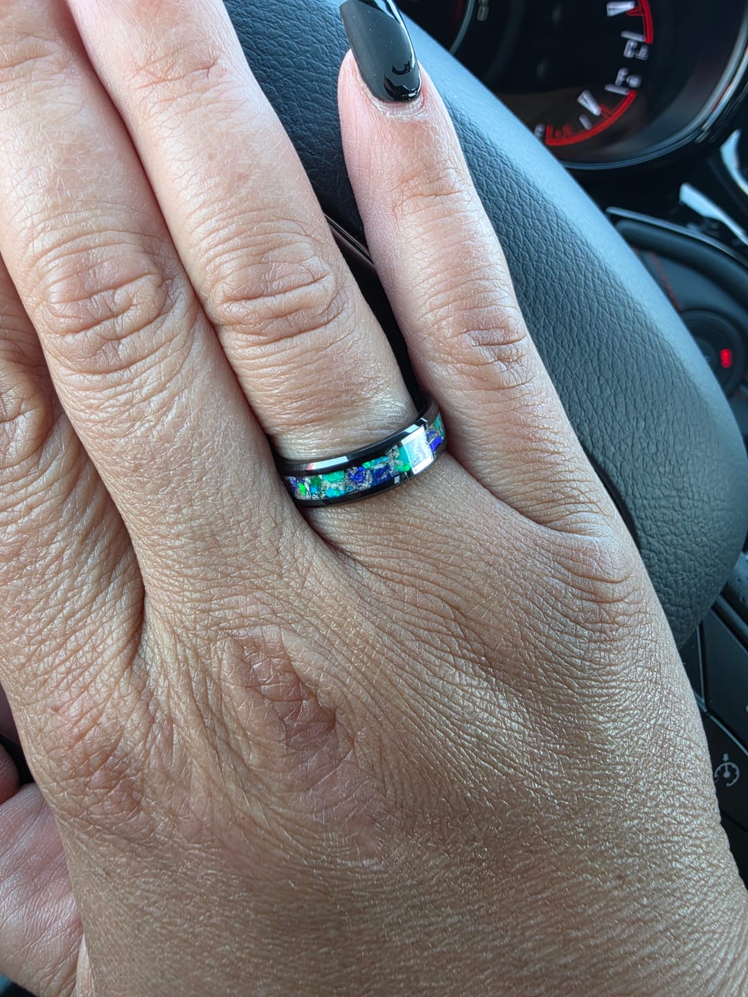 Customer photo review of Titanium Carbide Ring with Cremation Ashes