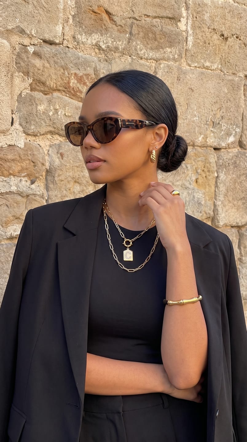 Customer photo review of Pavé Letter Pendant Necklace