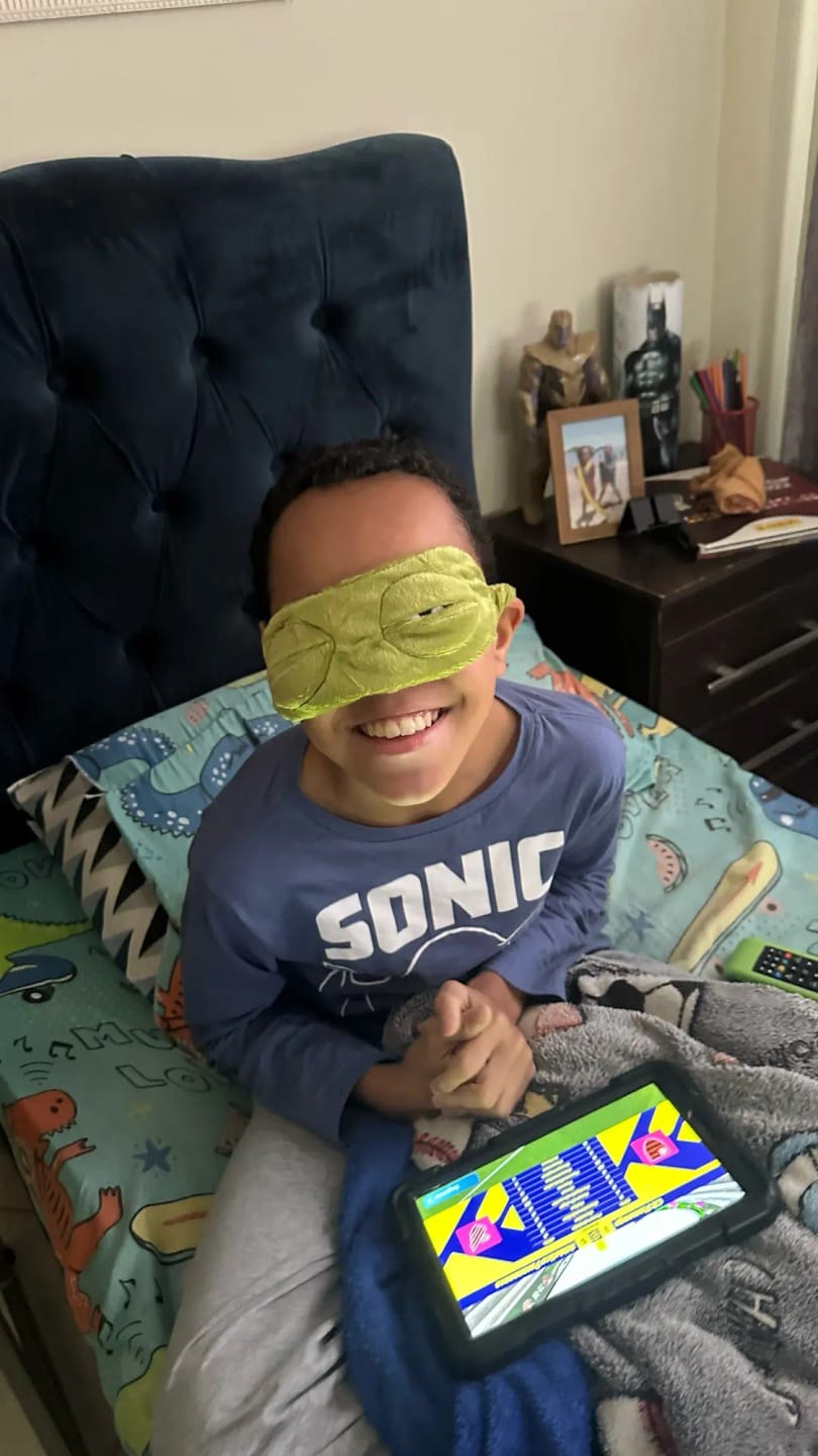Customer photo review of Froggy's Ribbit Sleep Mask