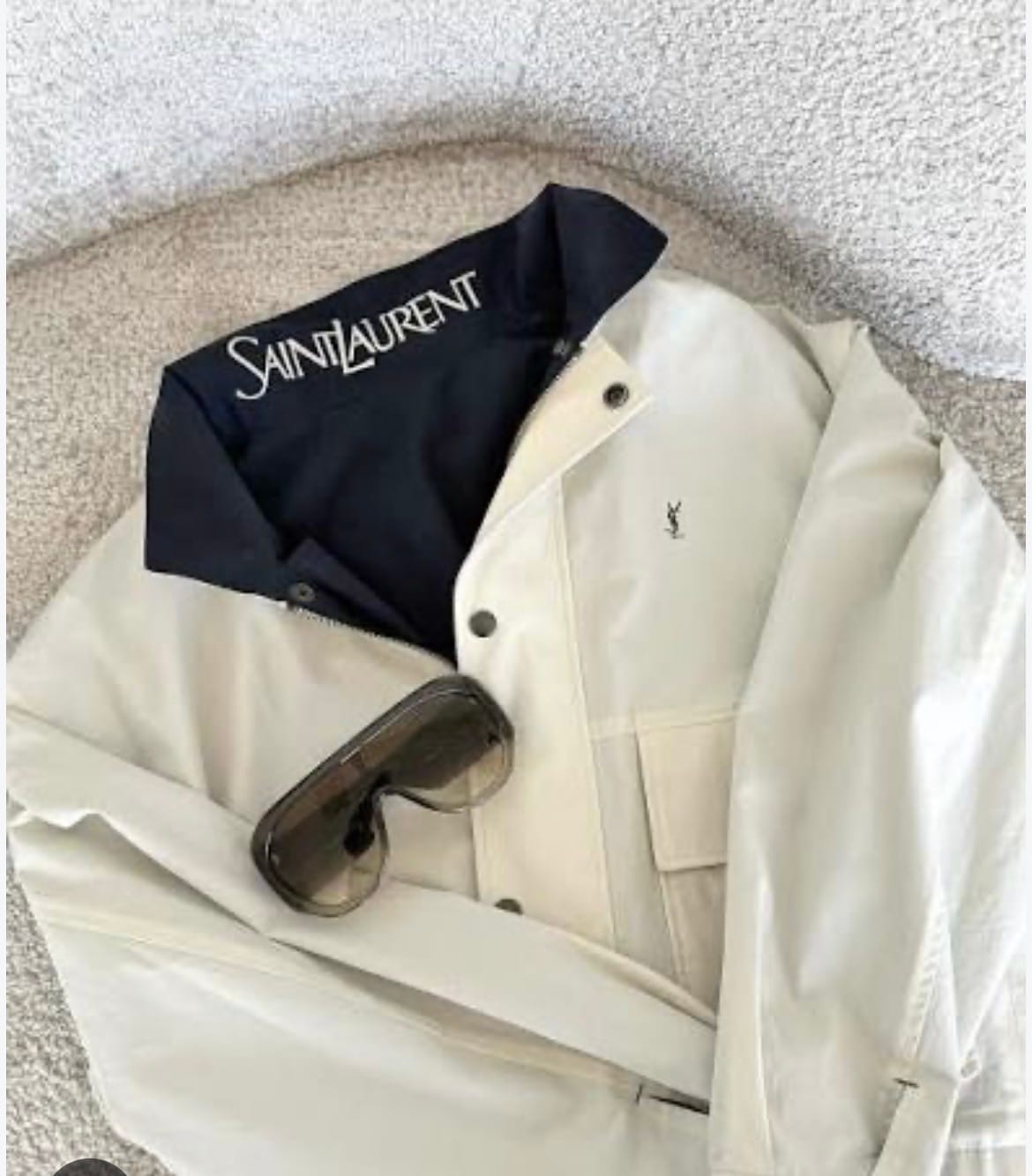 Customer photo review of YSL 2026 Cassandre Reversible Jacket White Mix Navy Blue Cotton