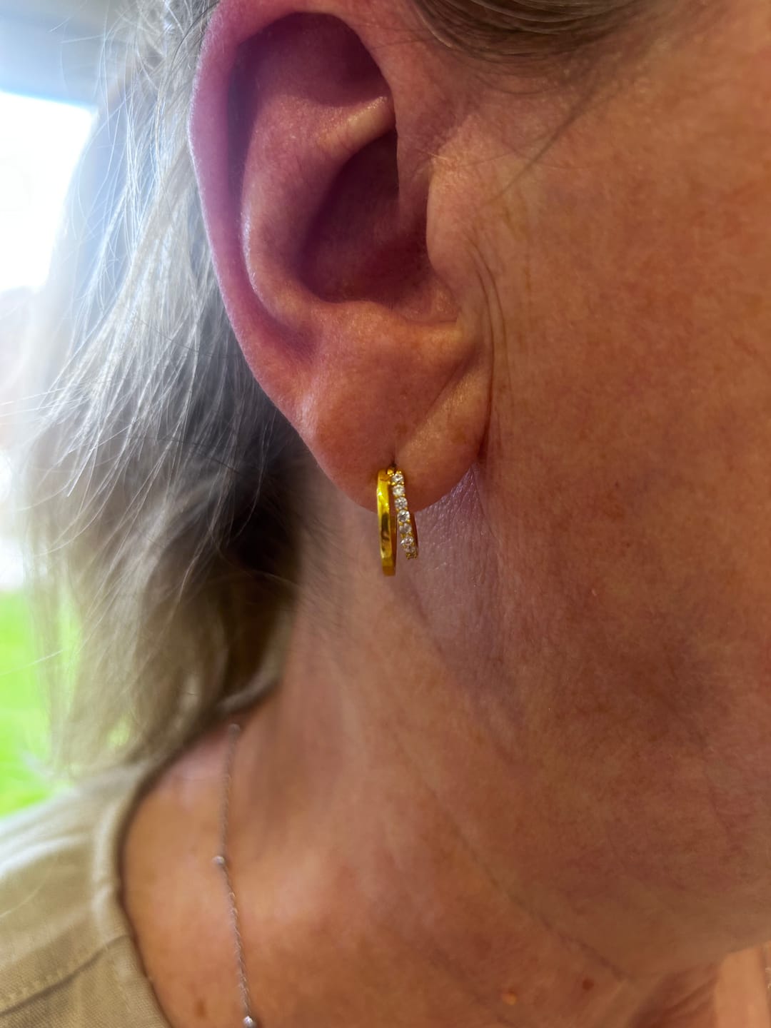 Customer photo review of 18ct Gold Vermeil Double-Row Pave Huggie Hoop Earrings