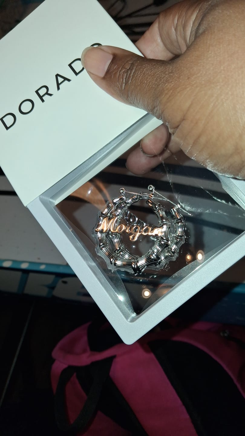 Customer photo review of Bamboo Name Hoop Earrings
