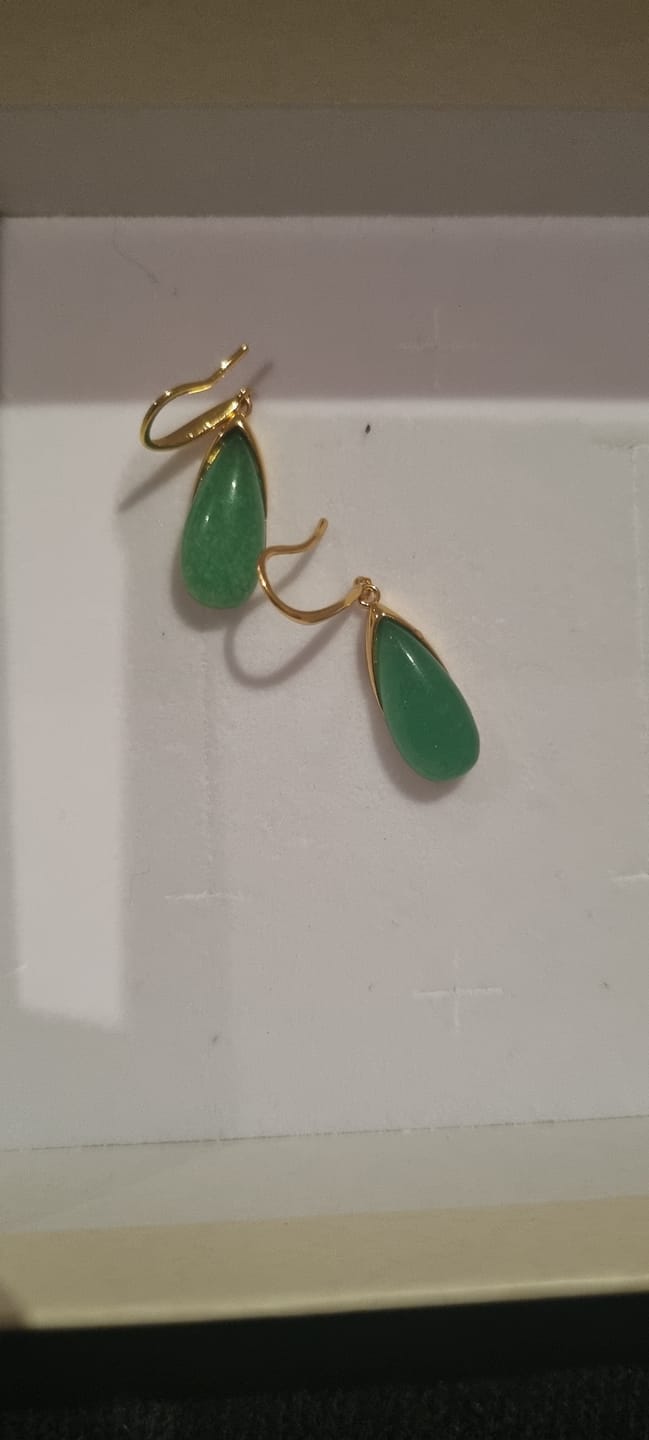 Customer photo review of Buddha Stones Jade Teardrop Protection Vintage Gold Tone Earrings