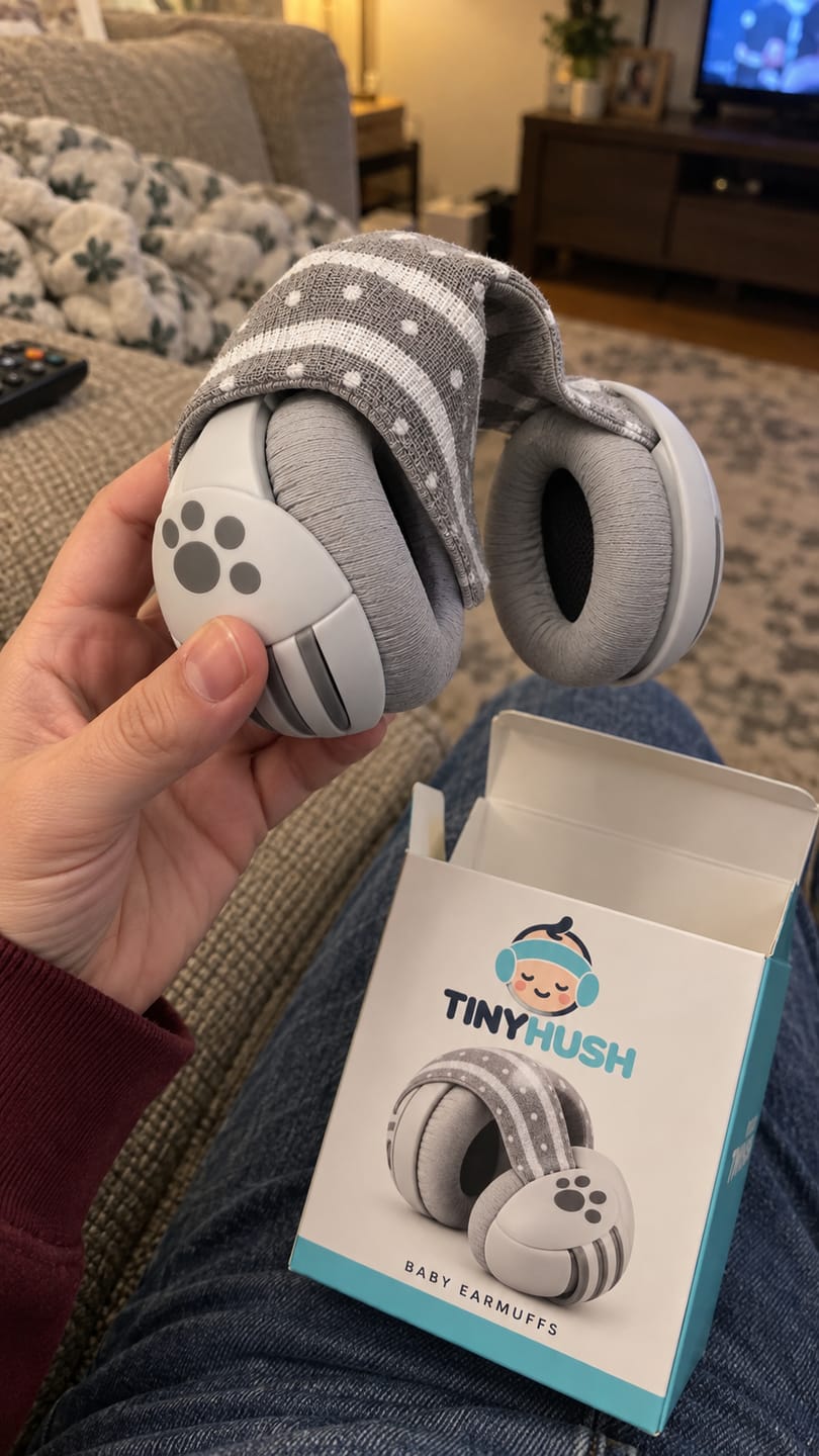 Customer photo review of TinyHush Baby Ear Muffs