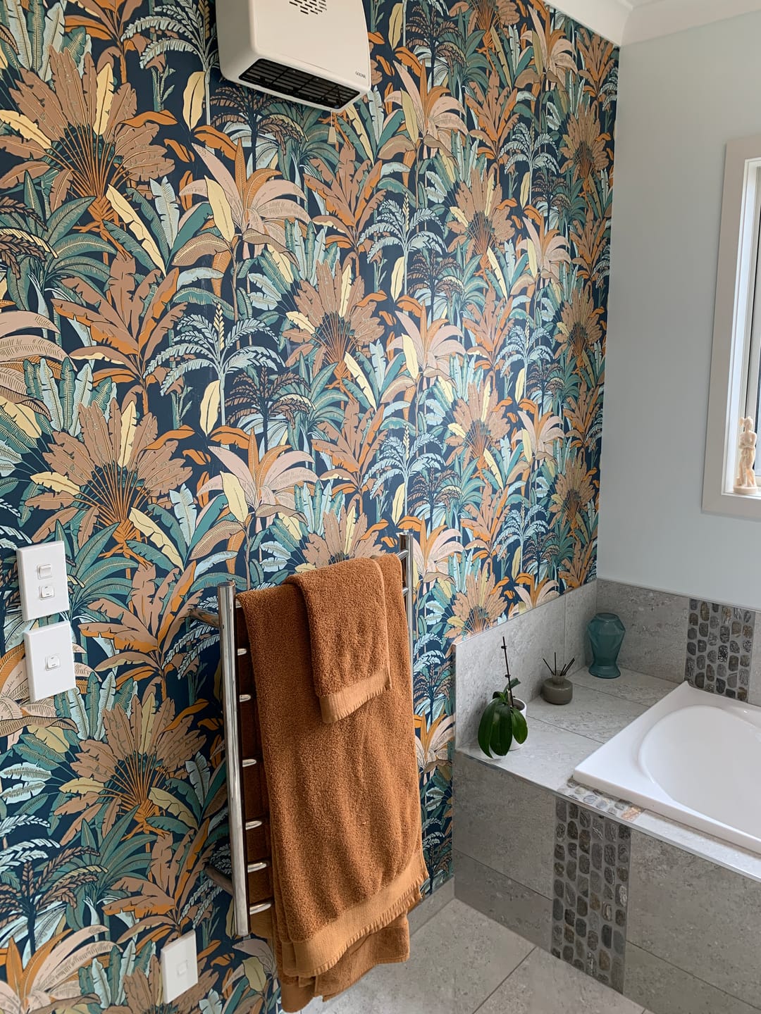 Customer photo review of Evasion Jungle Vinyl Wallpaper - Blue Orange Gold