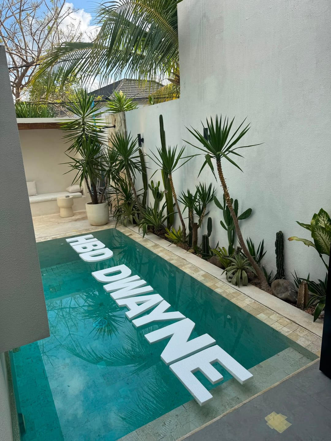 Customer photo review of Floating Letters – Custom Pool Message Setup