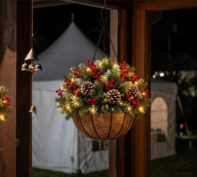 Customer photo review of 🎄 50% OFF Today | ✨ Pre-Lit Christmas Hanging Basket | 🌿 Get Your Porch Ready Early