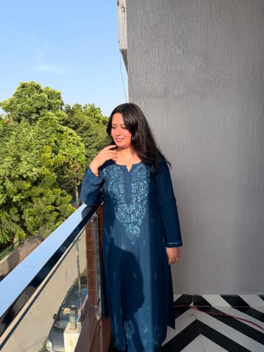 Customer photo review of Peacock Blue 2 piece Rayon Mukaish set