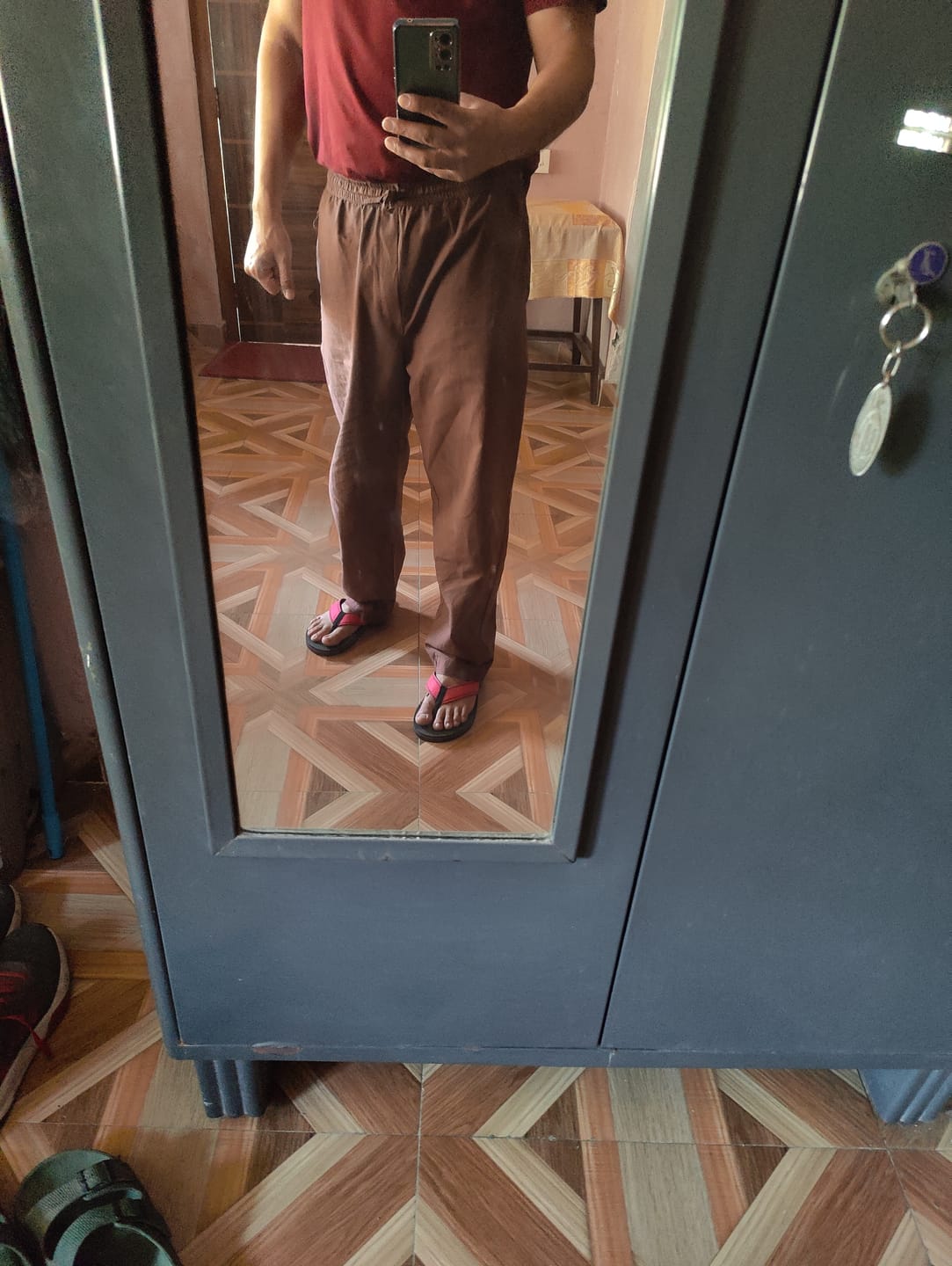 Customer photo review of Men Mauve Brown Cotton Pant