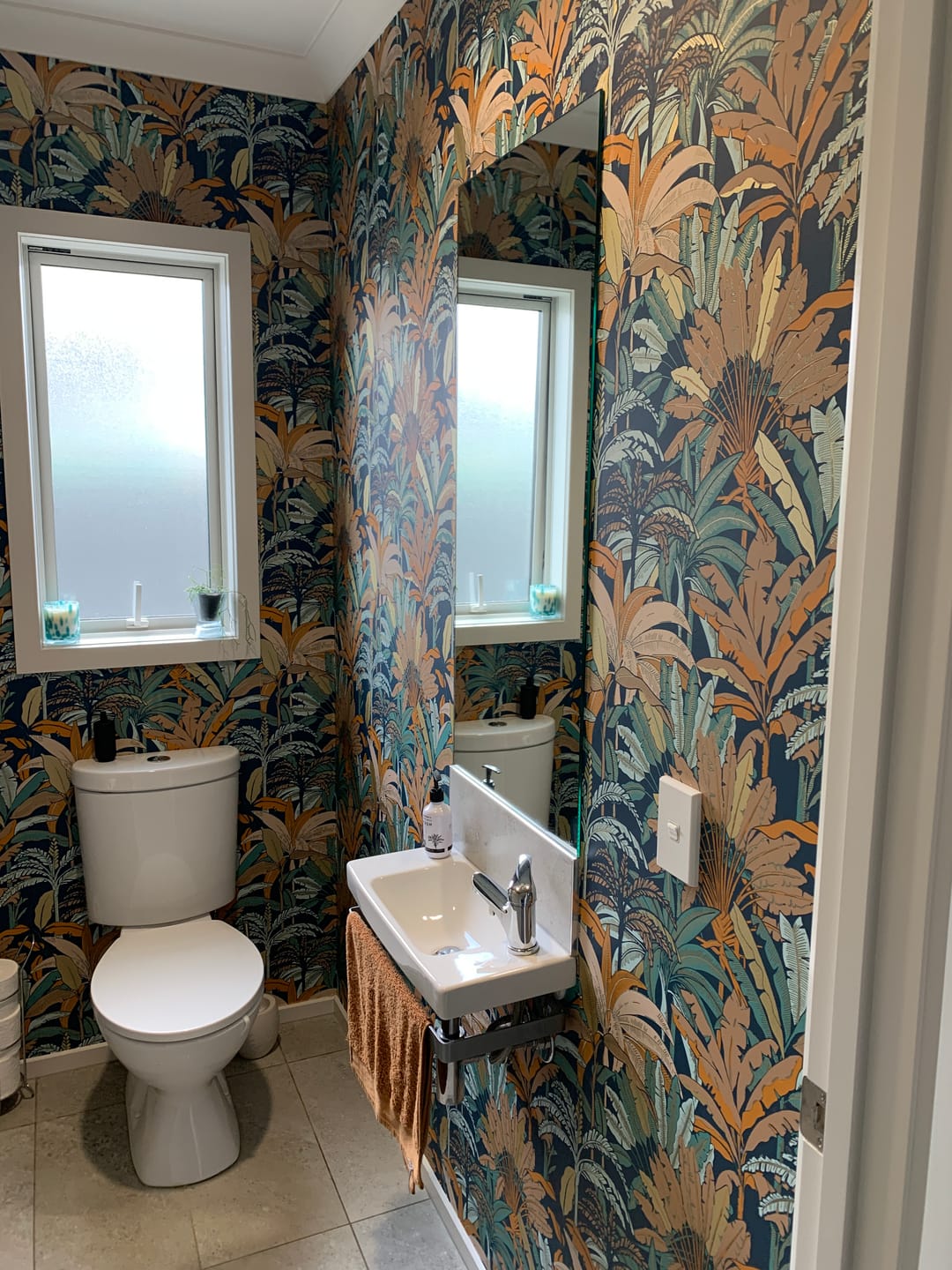 Customer photo review of Evasion Jungle Vinyl Wallpaper - Blue Orange Gold