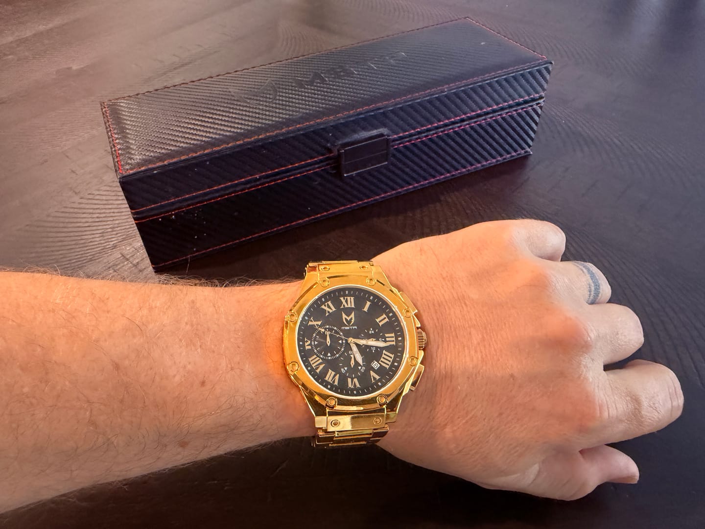 Customer photo review of AM1001SS - AMBASSADOR POLISHED 18K GOLD / BLACK / SS BAND