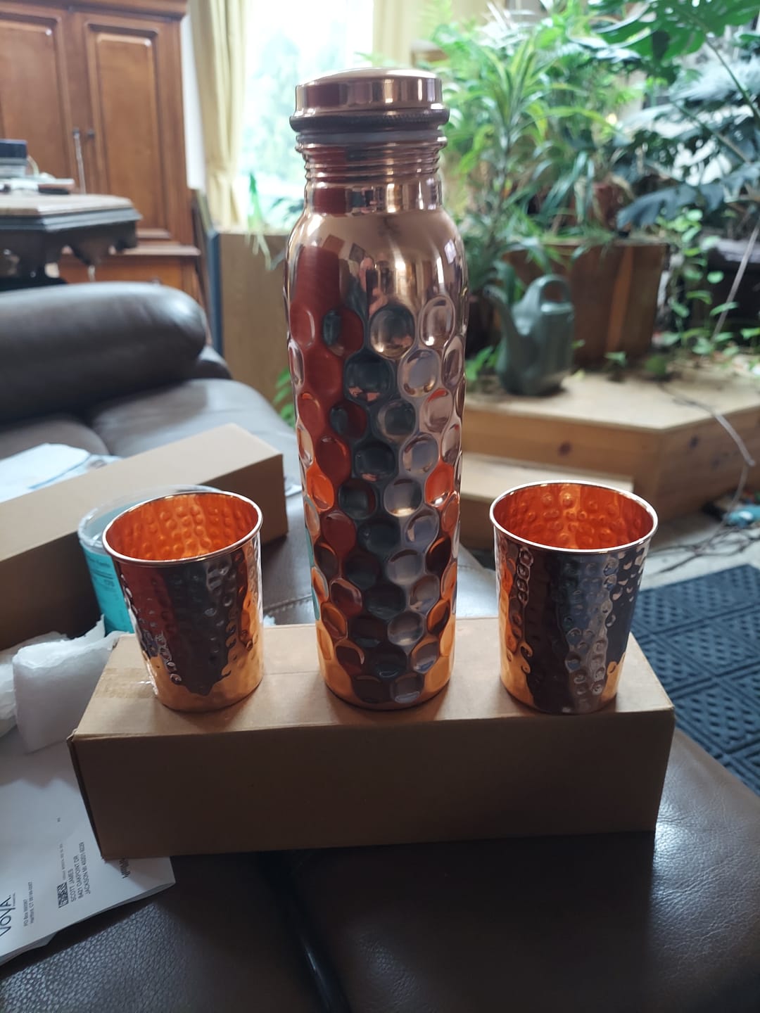 Customer photo review of Artisan Hammered Copper Glass Set