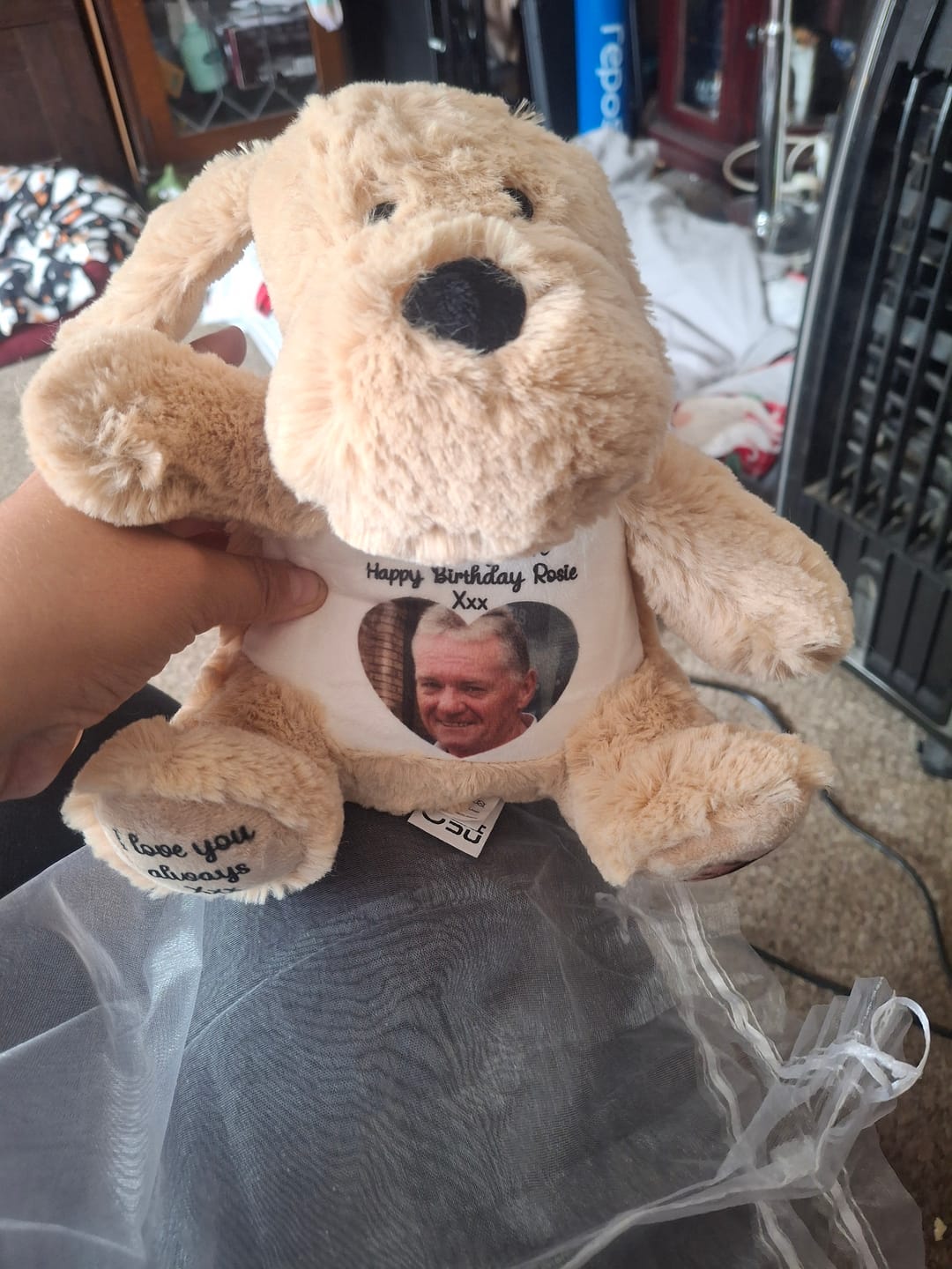 Customer photo review of A Cuddle from Heaven Personalised Photo Teddy Bear