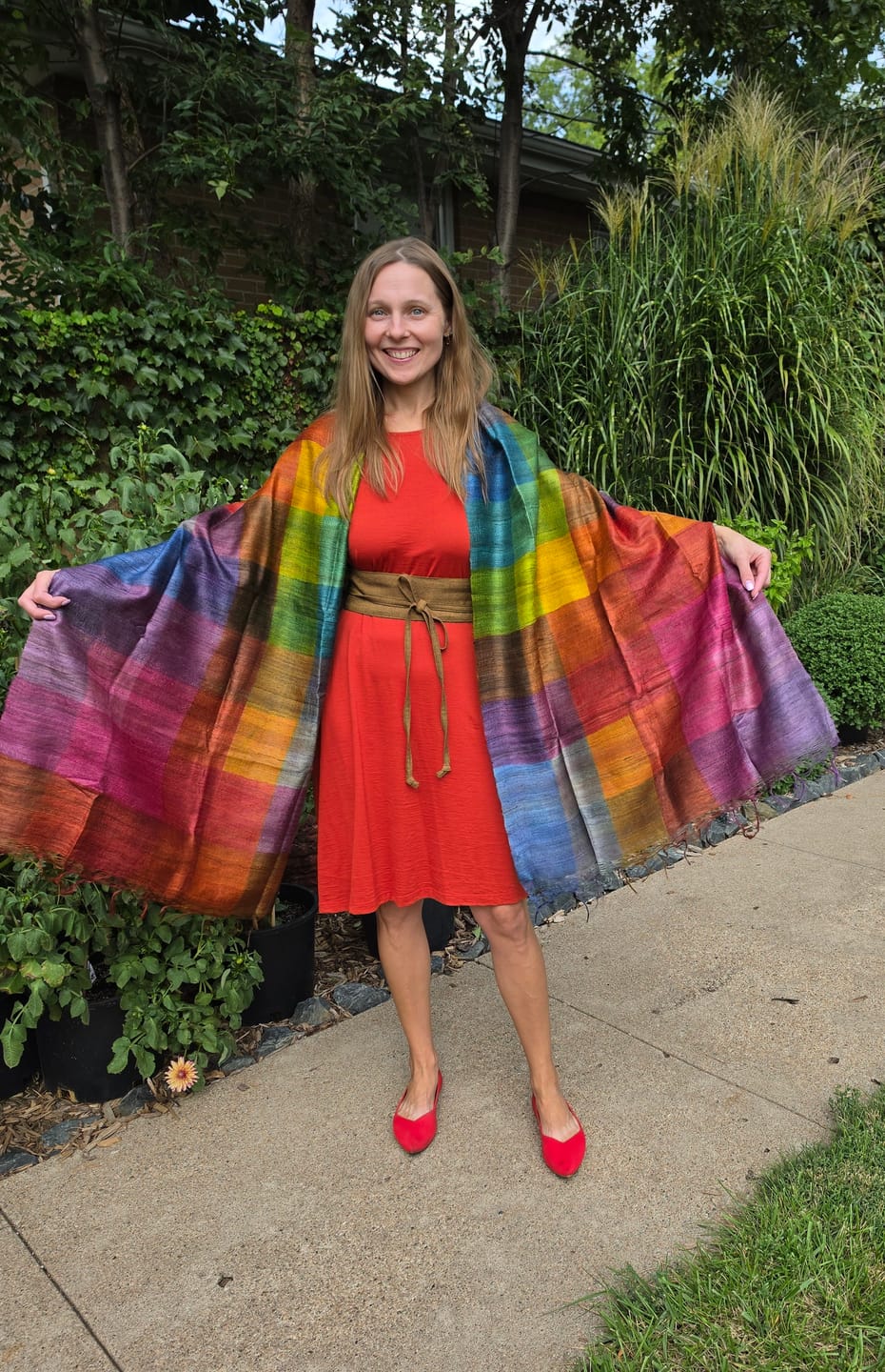 Customer photo review of Julahas x Aeshaane Peace Silk Scarf Madras Check No.4