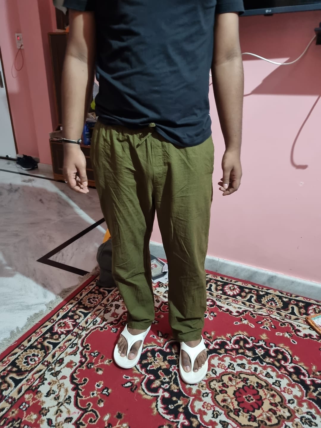 Customer photo review of Men Olive Green Cotton Pant